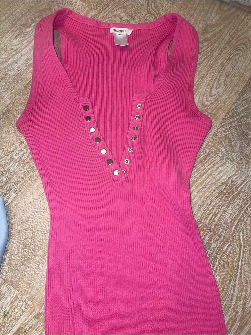 Immodel pink ribbed romper medium